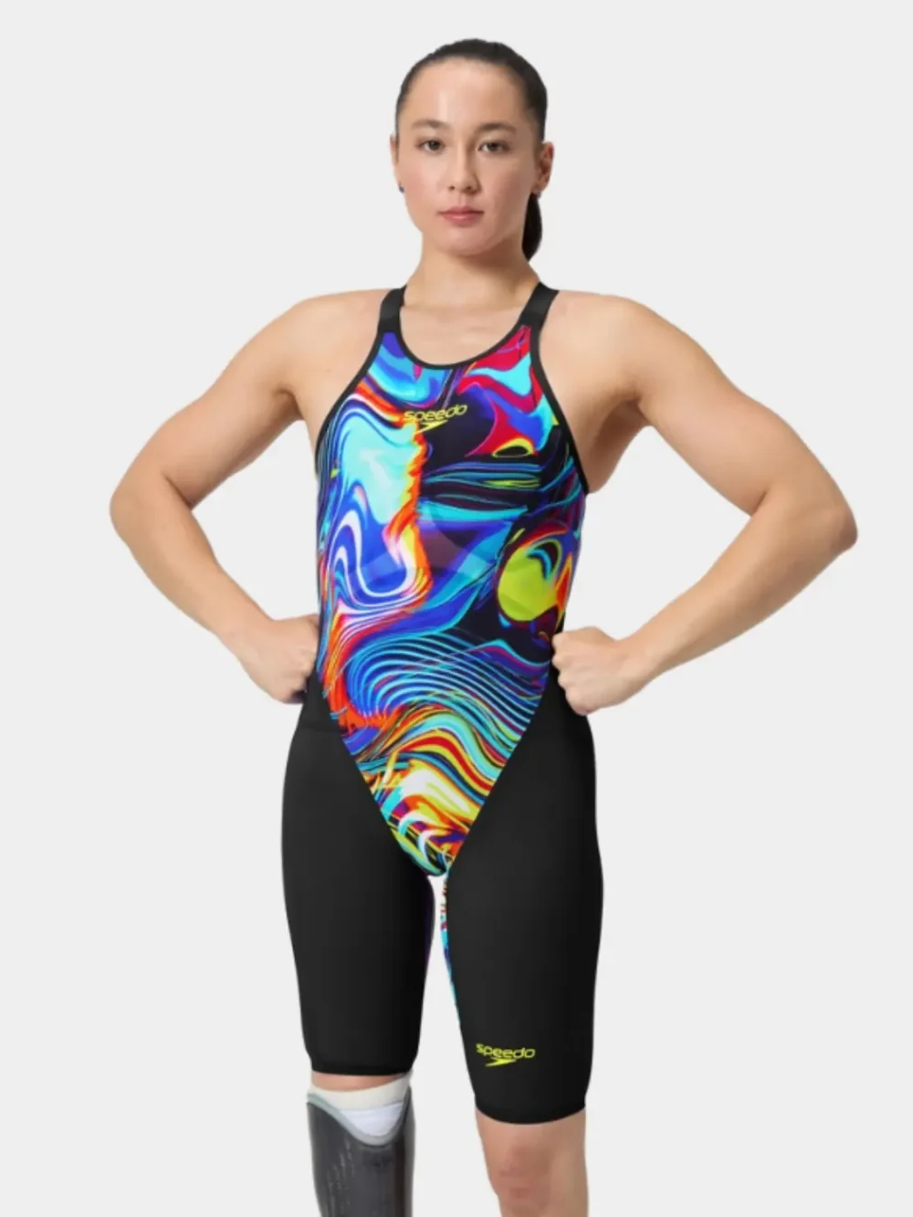 Speedo Women's Fastskin Pure Valor 2.0 Printed Black/Yellow Open Back Kneeskin