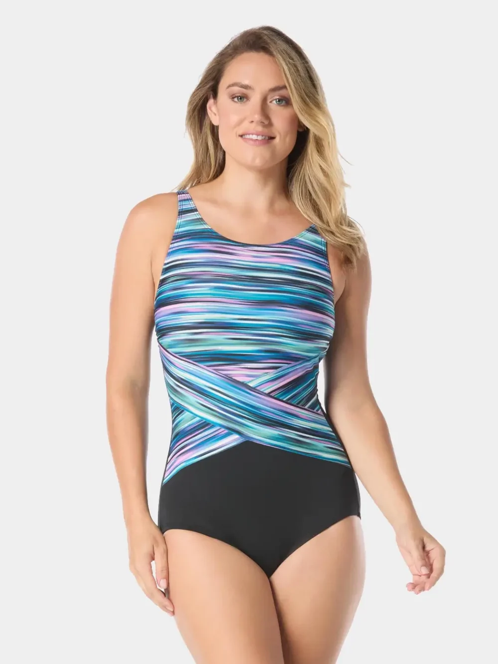 Gabar Women's Multi Stripe High Neck One Piece Swimsuit